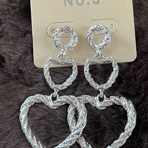 Silver Heart Drop Earrings